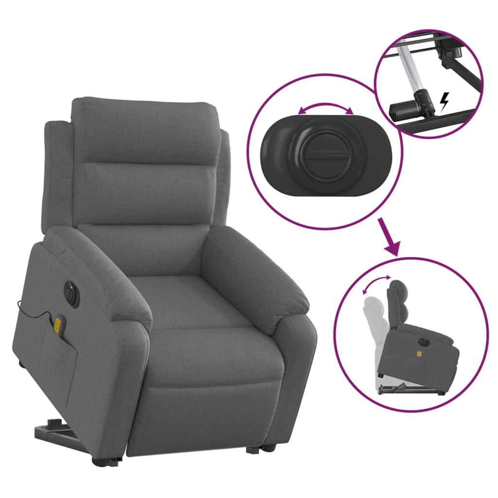 Poltrona Alzapersona Massaggi Elettrica Grigio Scuro Tessuto - homemem39