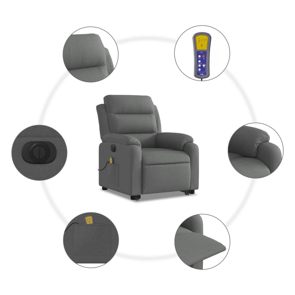 Poltrona Alzapersona Massaggi Elettrica Grigio Scuro Tessuto - homemem39