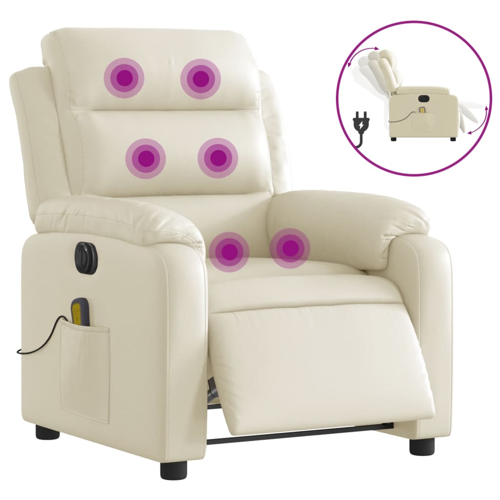 Poltrona Massaggiante Elettrica Reclinabile Crema Similpelle | homemem39