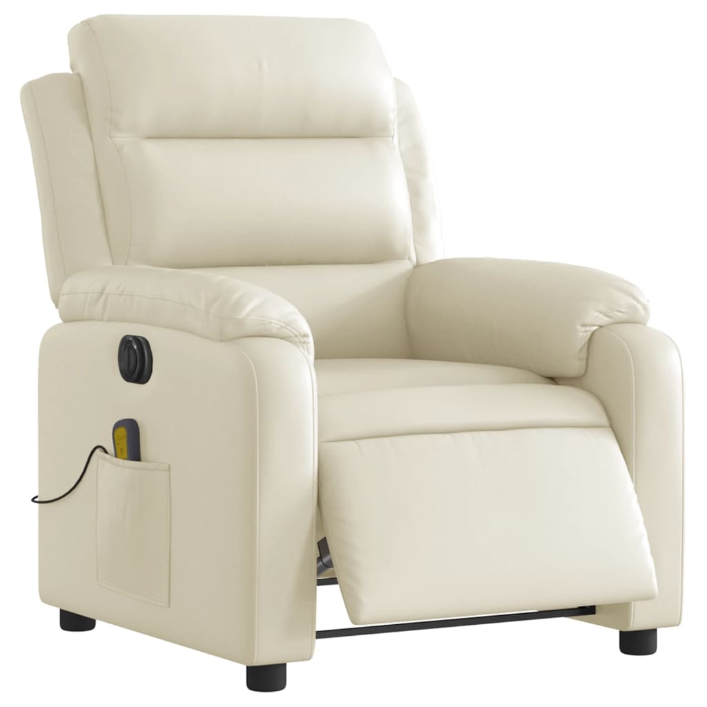 Poltrona Massaggiante Elettrica Reclinabile Crema Similpelle - homemem39