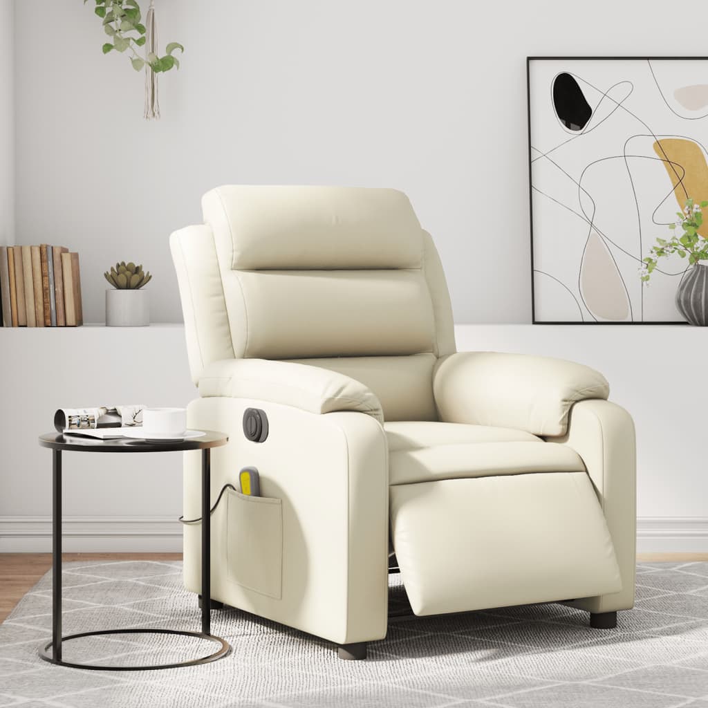 Poltrona Massaggiante Elettrica Reclinabile Crema Similpelle - homemem39