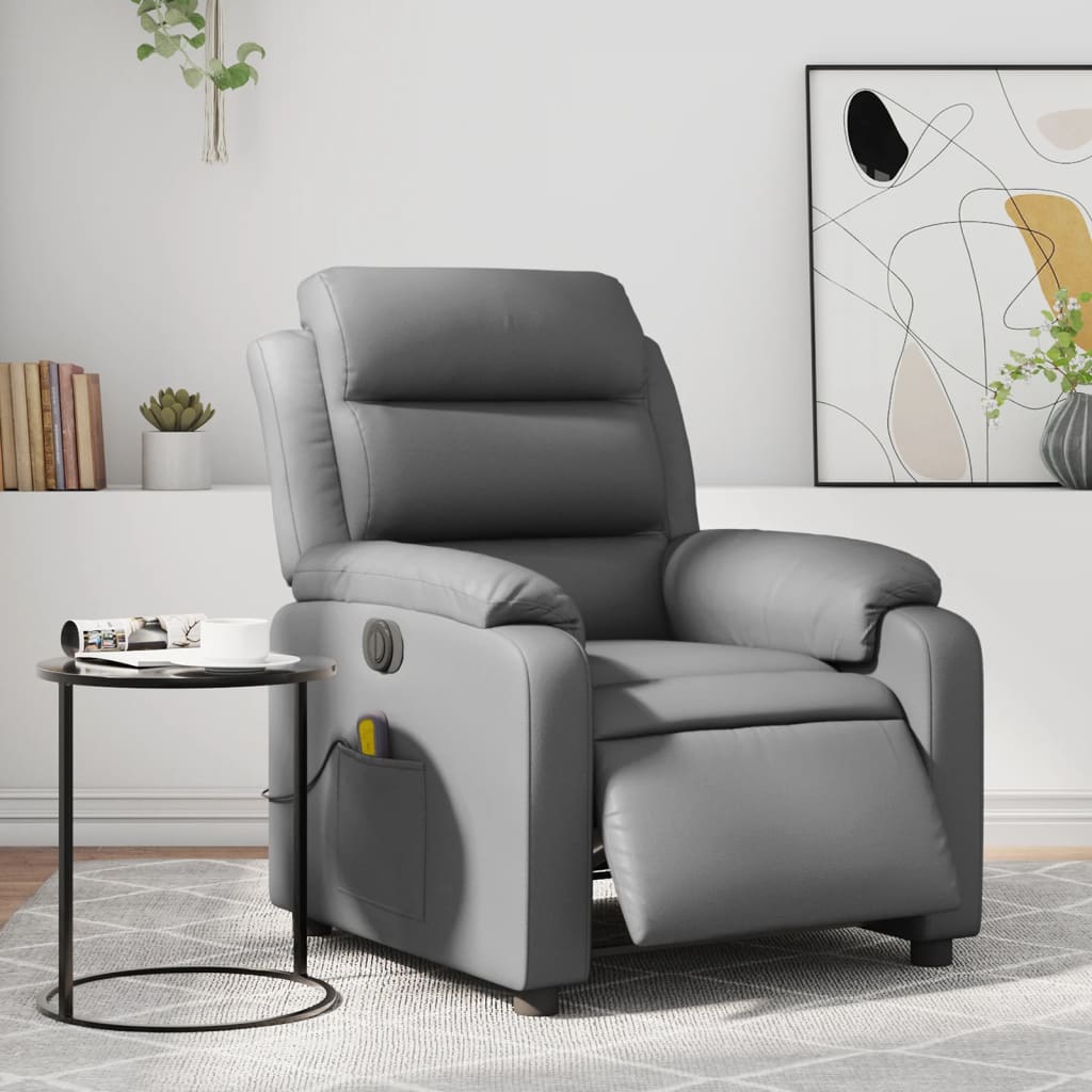 Poltrona Massaggiante Elettrica Reclinabile Grigio Similpelle | homemem39
