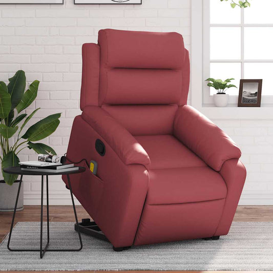 Poltrona Alzapersone Massaggi Reclinabile Rosso Vino Similpelle | homemem39