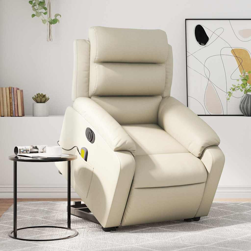 Poltrona Alzapersona Elettrica Reclinabile Crema in Similpelle | homemem39
