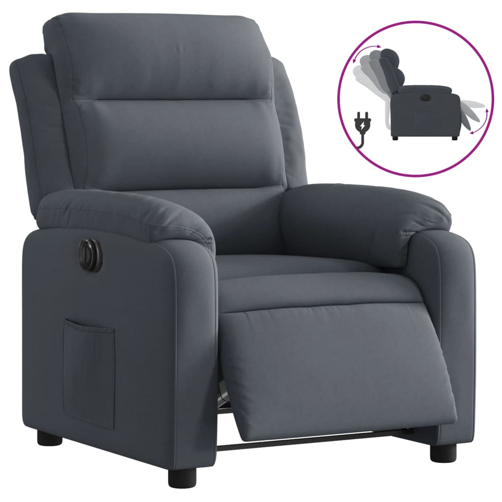 Poltrona Elettrica Reclinabile Grigio Scuro in Vera Pelle | homemem39