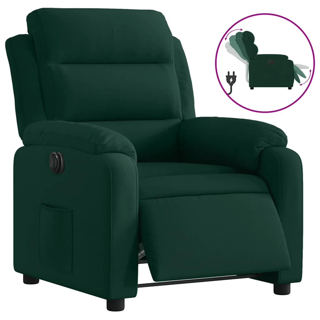 Poltrona Elettrica Reclinabile Verde Scuro in Vera Pelle