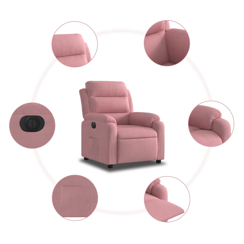 Poltrona Elettrica Reclinabile Massaggio in Velluto Rosa