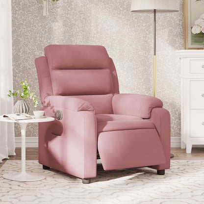 Poltrona Elettrica Reclinabile Massaggio in Velluto Rosa