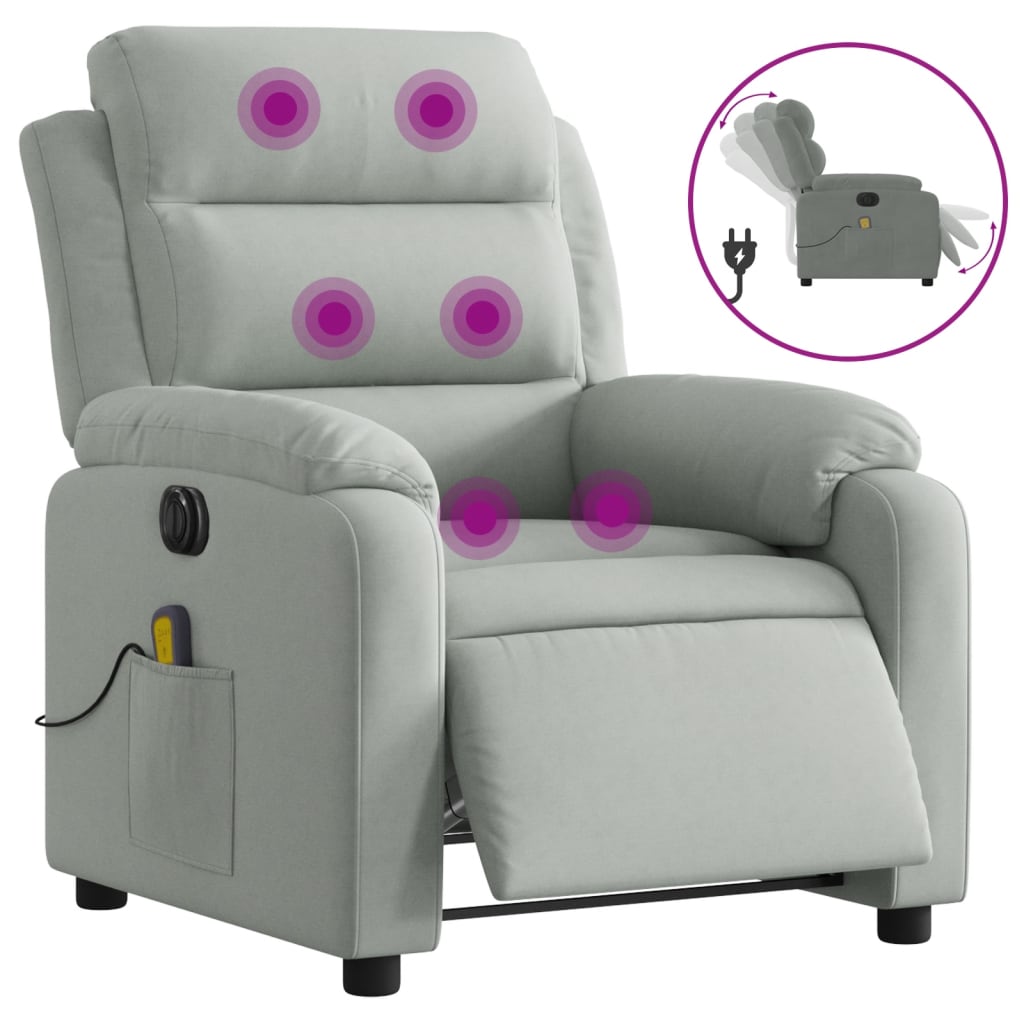 Poltrona Elettrica Massaggi Reclinabile Grigio Chiaro Velluto | homemem39