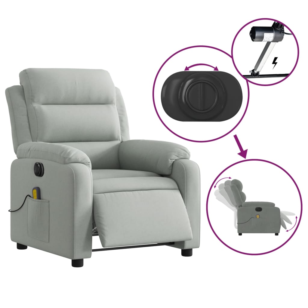 Poltrona Elettrica Massaggi Reclinabile Grigio Chiaro Velluto | homemem39