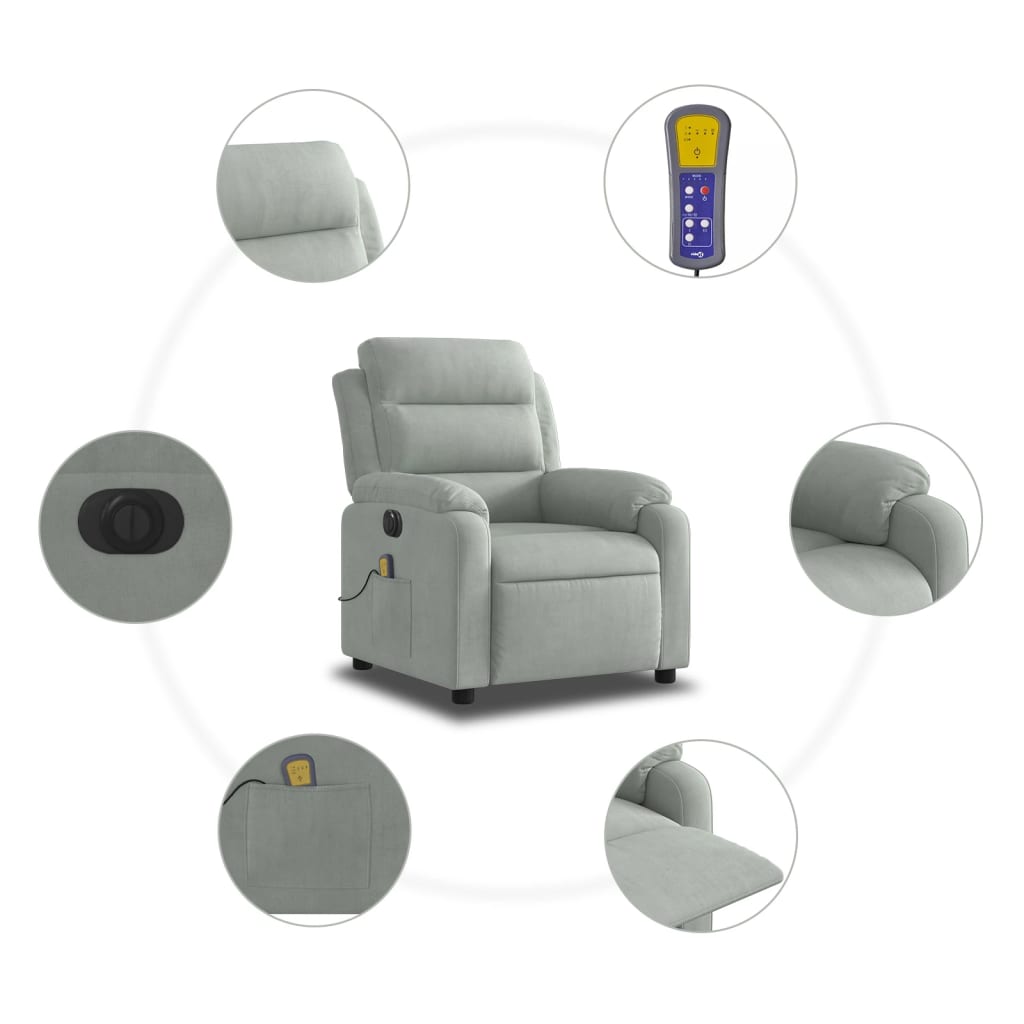 Poltrona Elettrica Massaggi Reclinabile Grigio Chiaro Velluto | homemem39
