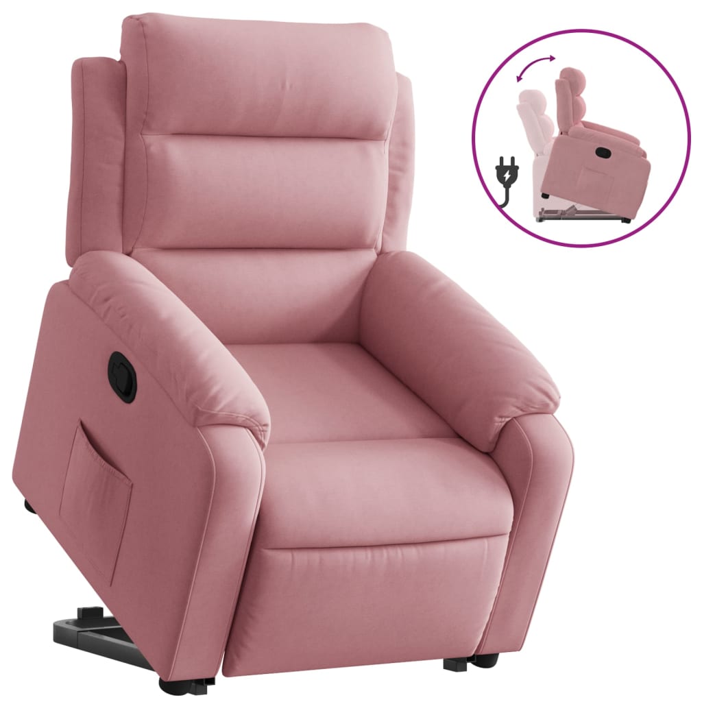 Poltrona Alzapersona Reclinabile Rosa in Velluto