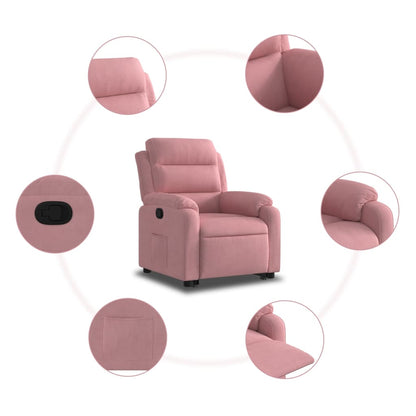 Poltrona Alzapersona Reclinabile Rosa in Velluto