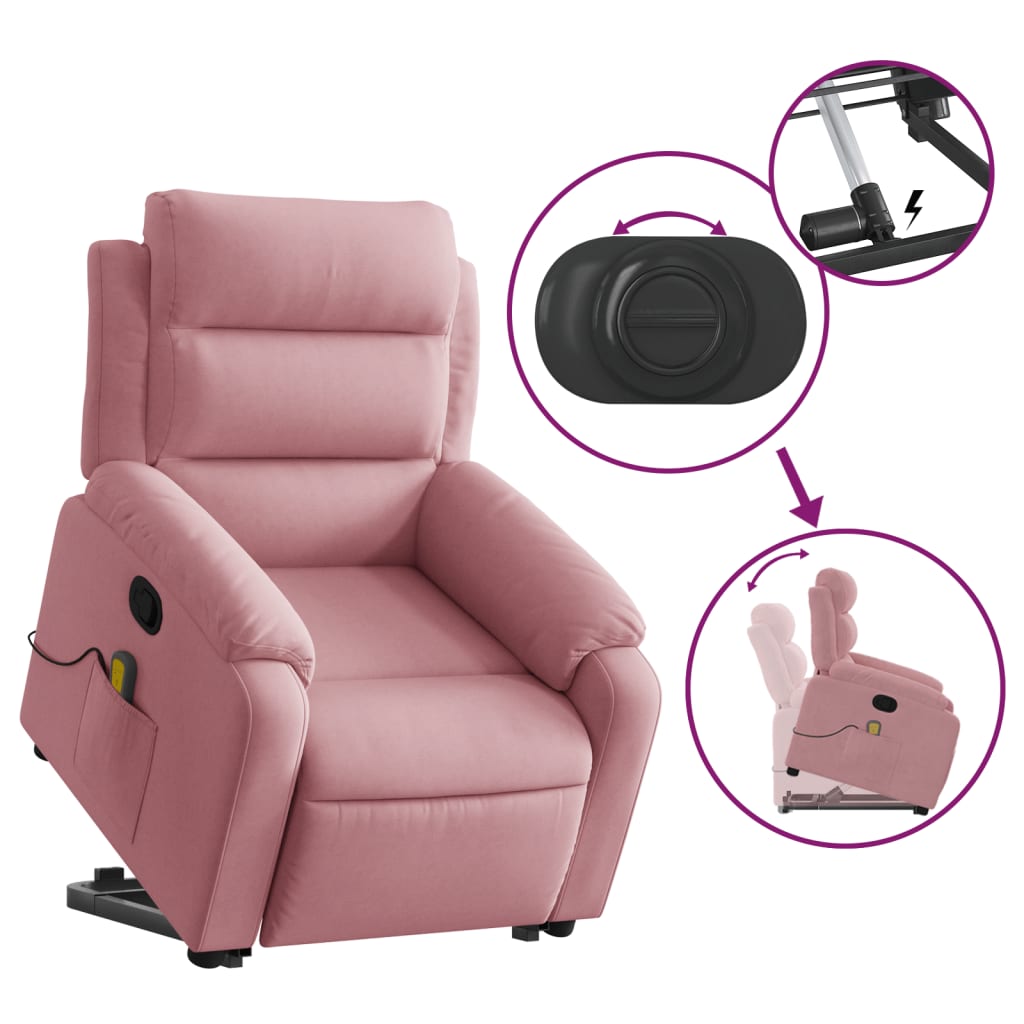 Poltrona Alzapersona Reclinabile Rosa in Velluto
