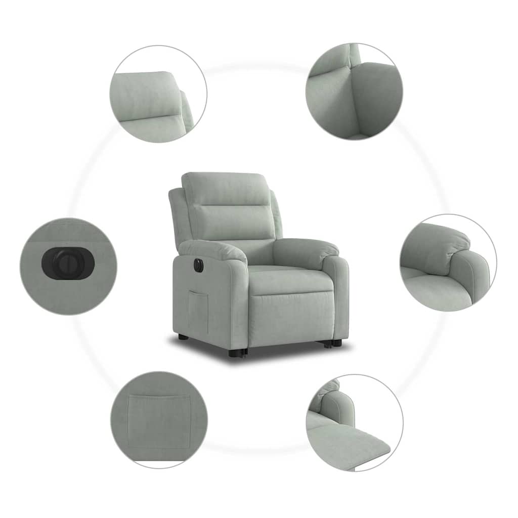 Poltrona Alzapersona Reclinante Elettrica Grigio Chiaro Velluto | homemem39