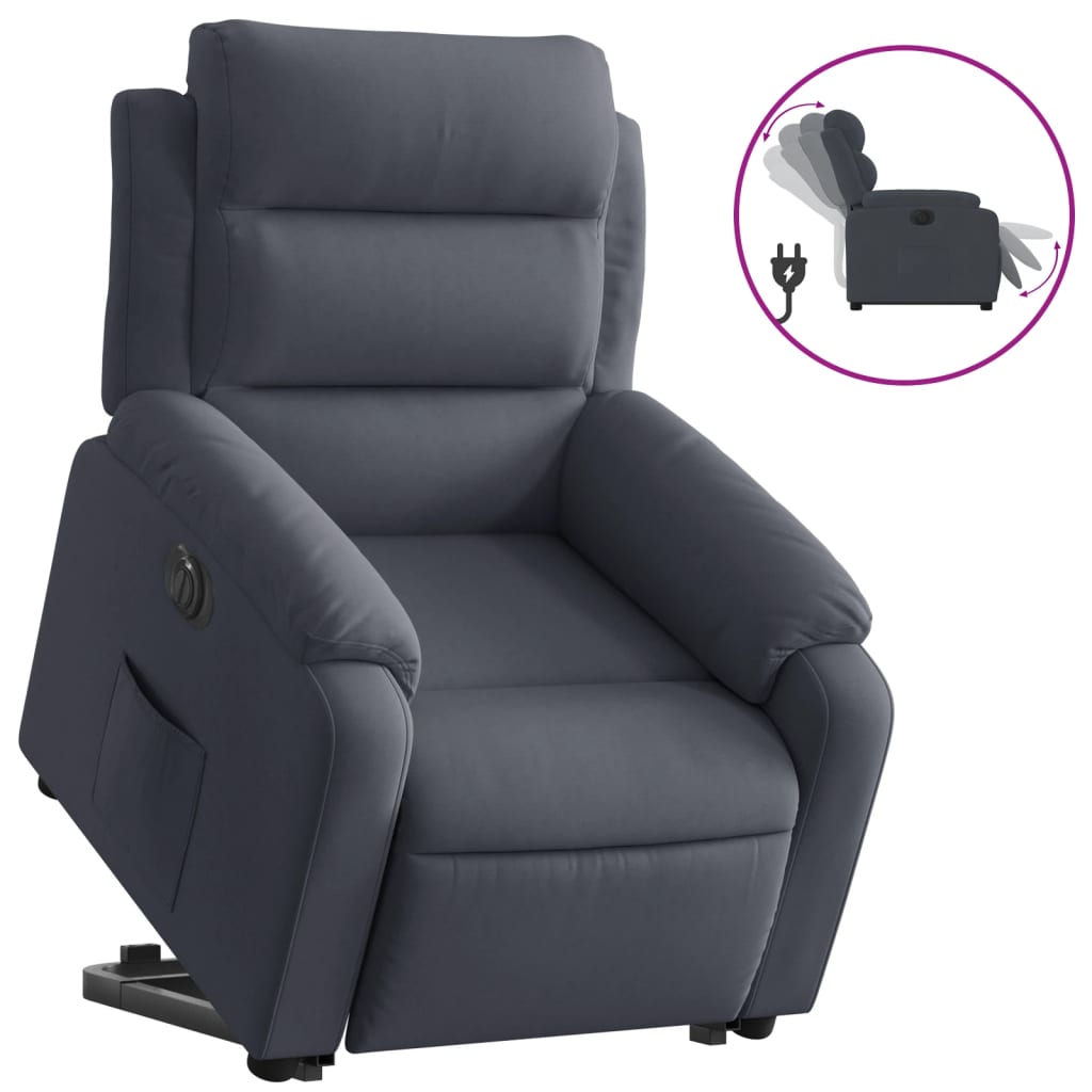 Poltrona Alzapersona Reclinabile Elettrica Grigio Scuro Velluto | homemem39