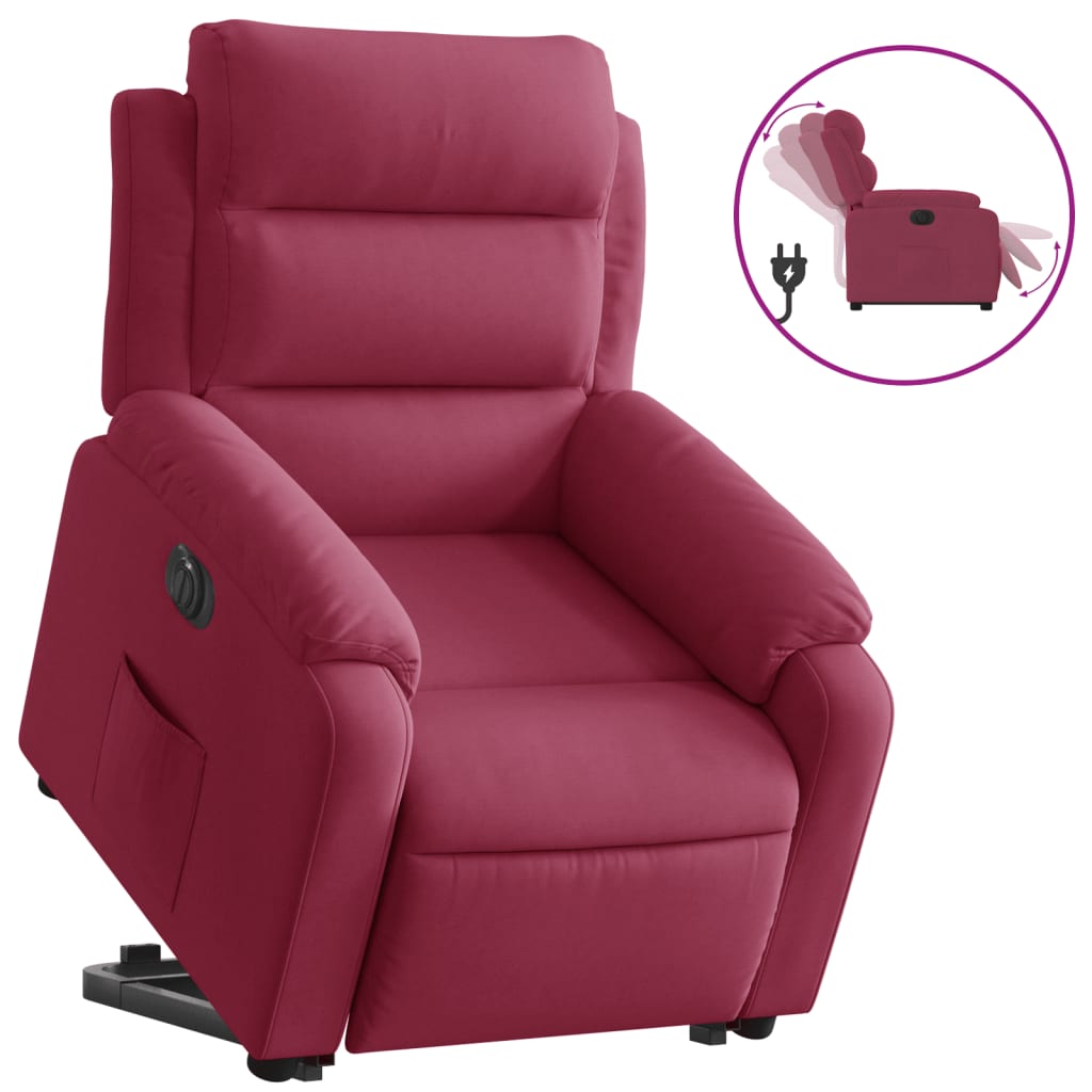 Poltrona Alzapersona Reclinabile Elettrica Rosso Vino Velluto | homemem39