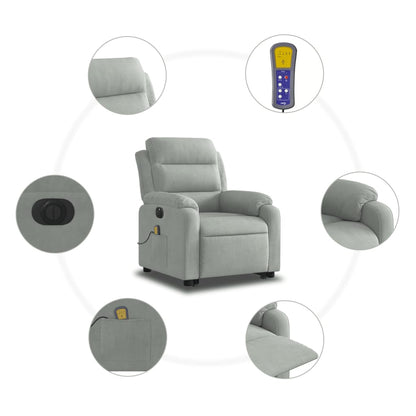Poltrona Alzapersona Massaggi Elettrica Grigio Chiaro Velluto | homemem39