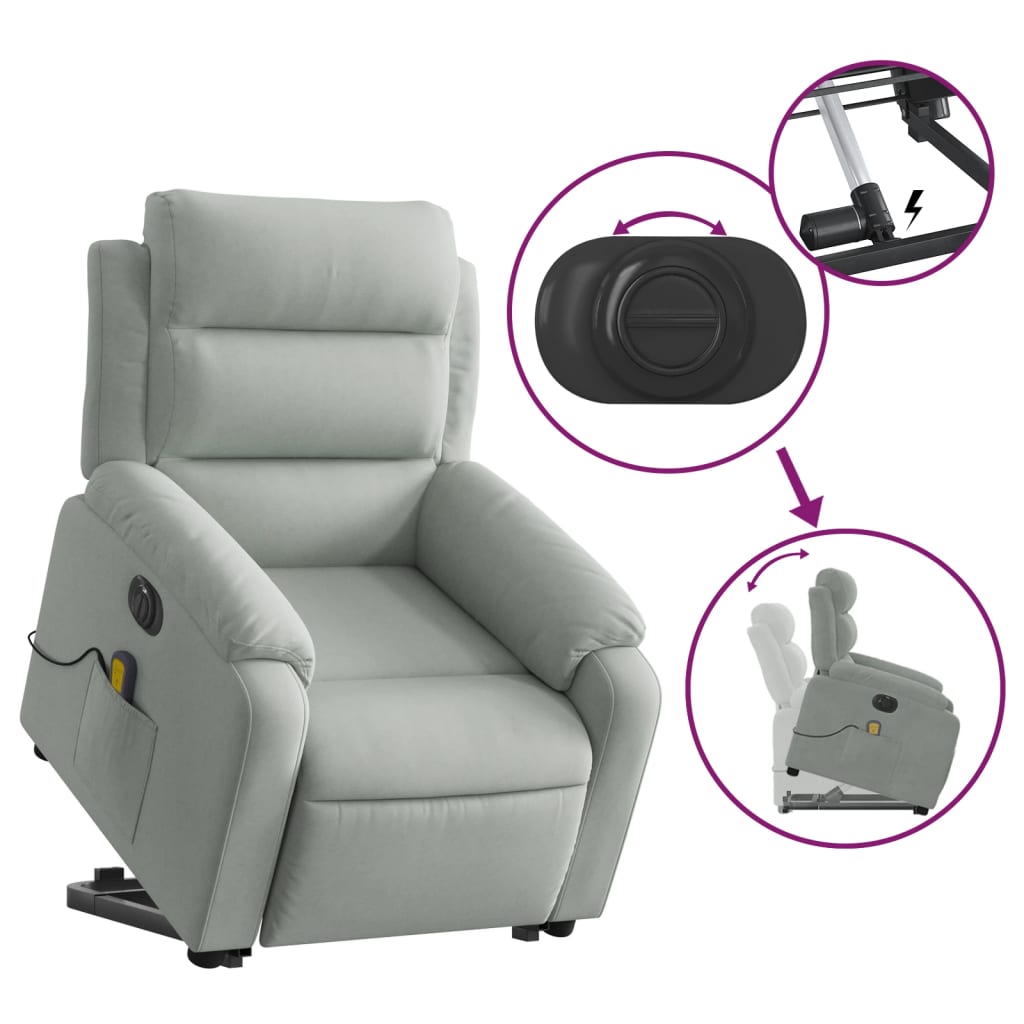 Poltrona Alzapersona Massaggi Elettrica Grigio Chiaro Velluto | homemem39