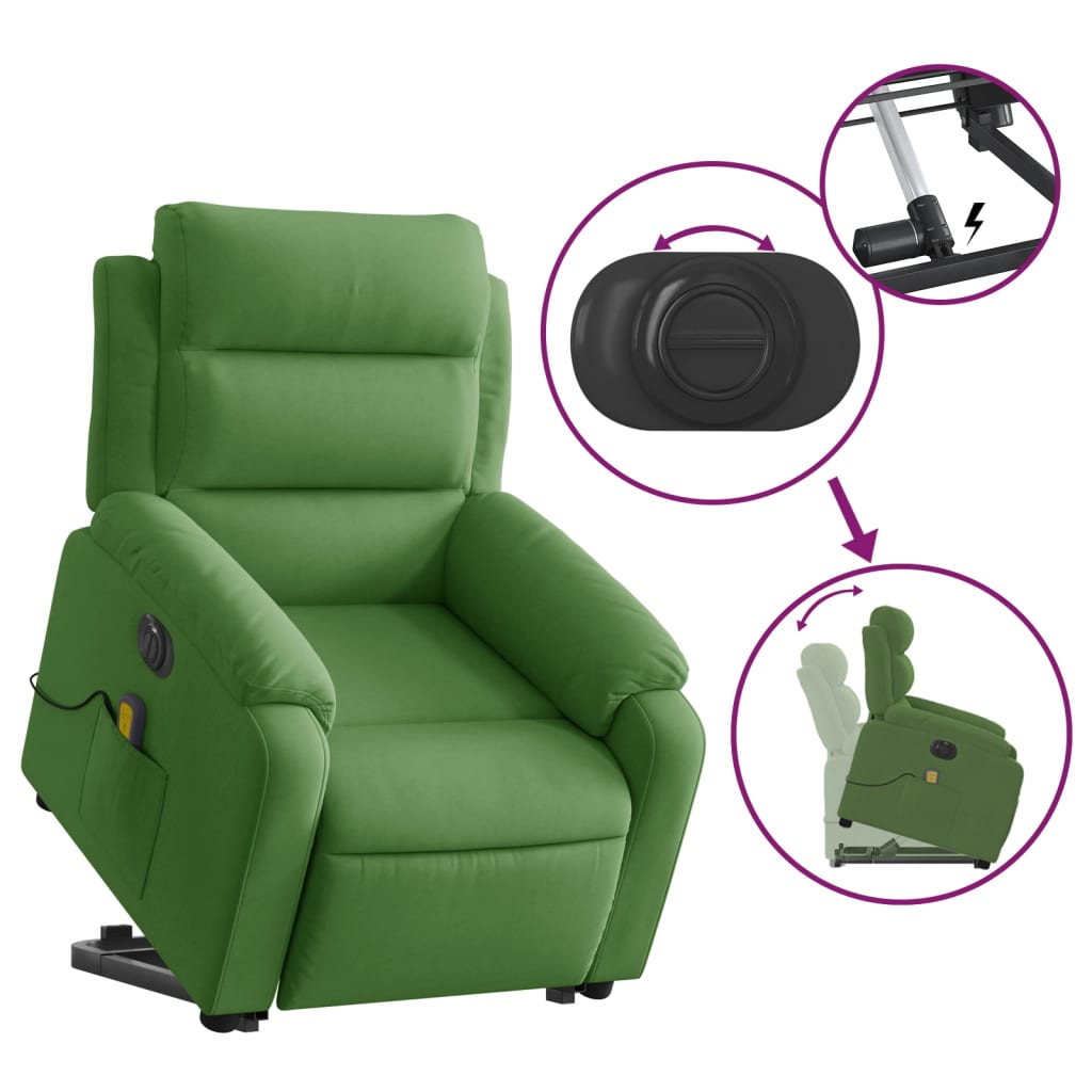 Poltrona Alzapersona Massaggi Elettrica Verde Chiaro Velluto | homemem39