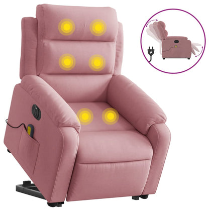 Poltrona Alzapersona Massaggi Elettrica Reclinante Rosa Velluto
