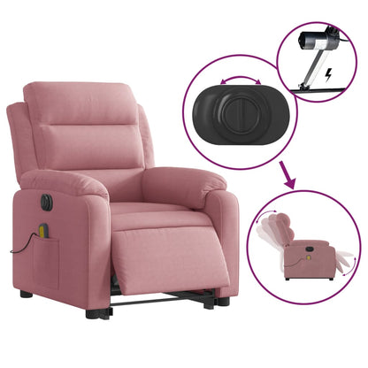 Poltrona Alzapersona Massaggi Elettrica Reclinante Rosa Velluto