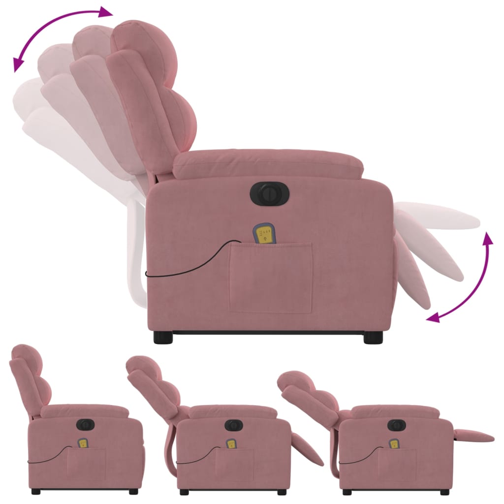 Poltrona Alzapersona Massaggi Elettrica Reclinante Rosa Velluto