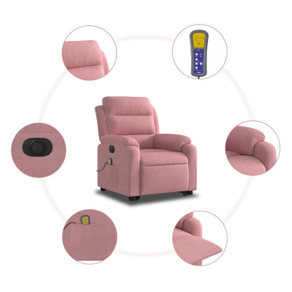 Poltrona Alzapersona Massaggi Elettrica Reclinante Rosa Velluto
