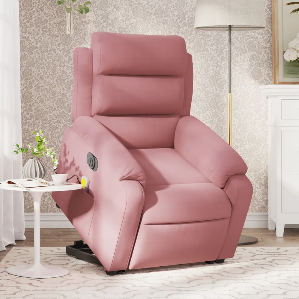 Poltrona Alzapersona Massaggi Elettrica Reclinante Rosa Velluto