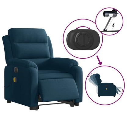 Poltrona Alzapersona Massaggi Elettrica Reclinabile Blu Velluto | homemem39