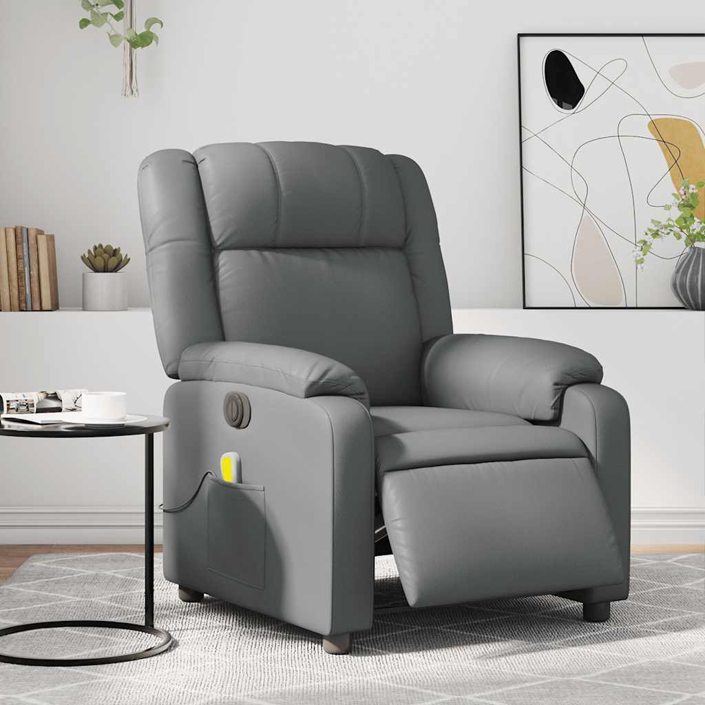 Poltrona Massaggiante Elettrica Reclinabile Grigio Similpelle | homemem39