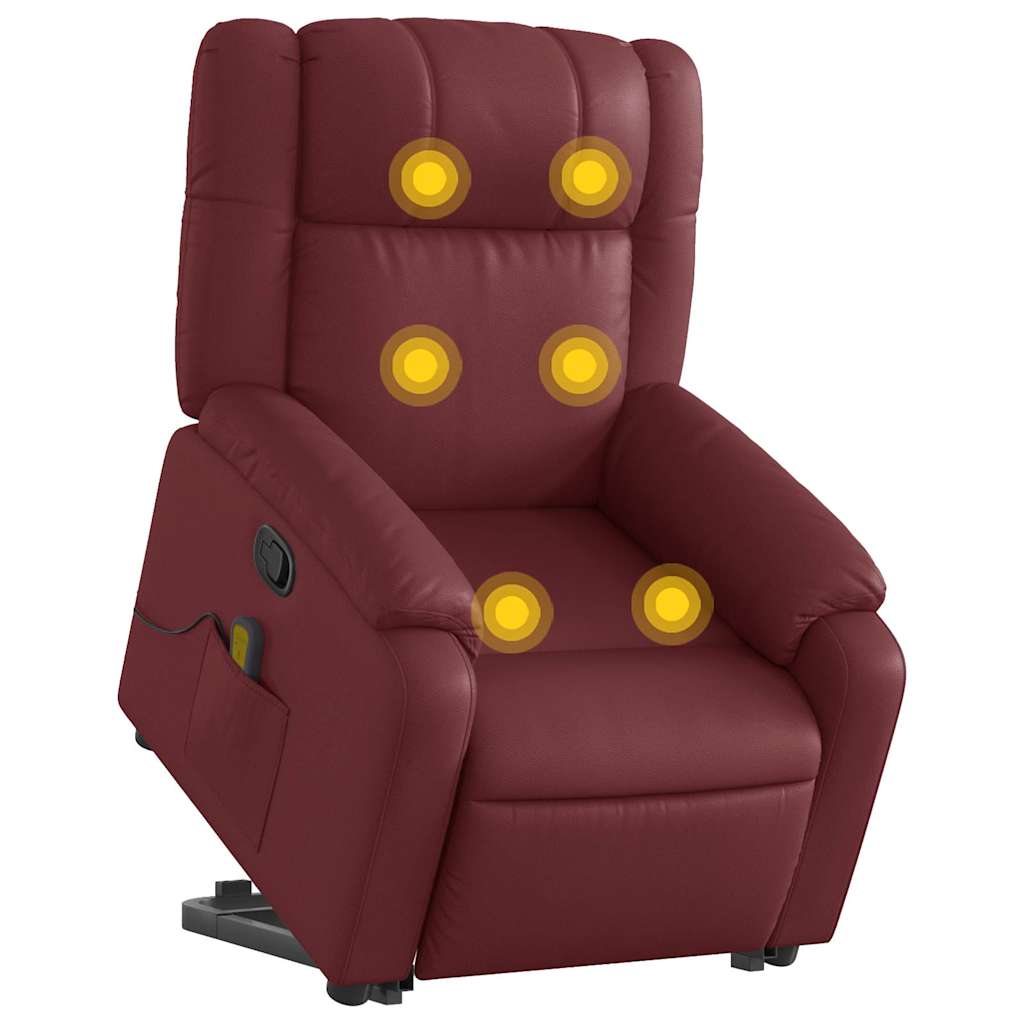 Poltrona Alzapersone Massaggi Reclinabile Rosso Vino Similpelle - homemem39