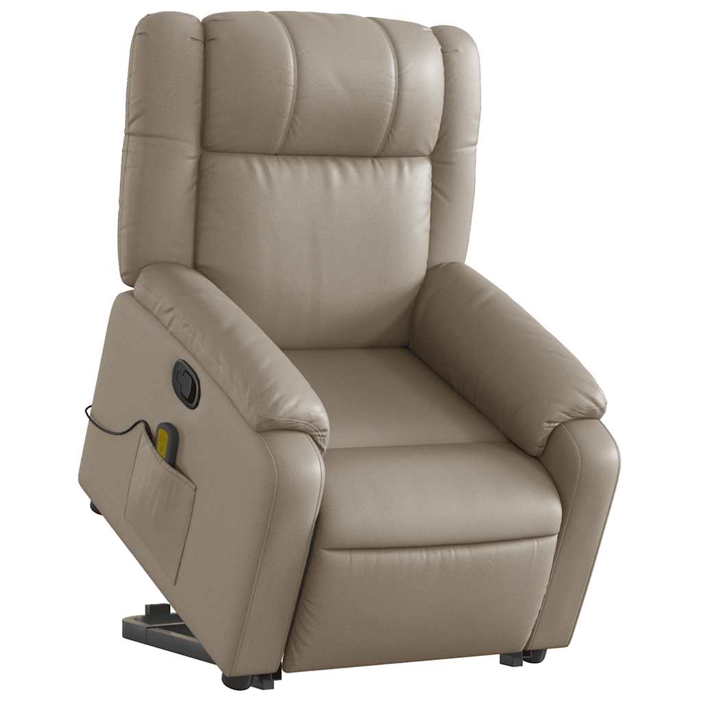Poltrona Alzapersone Massaggi Reclinabile Cappuccino Similpelle - homemem39