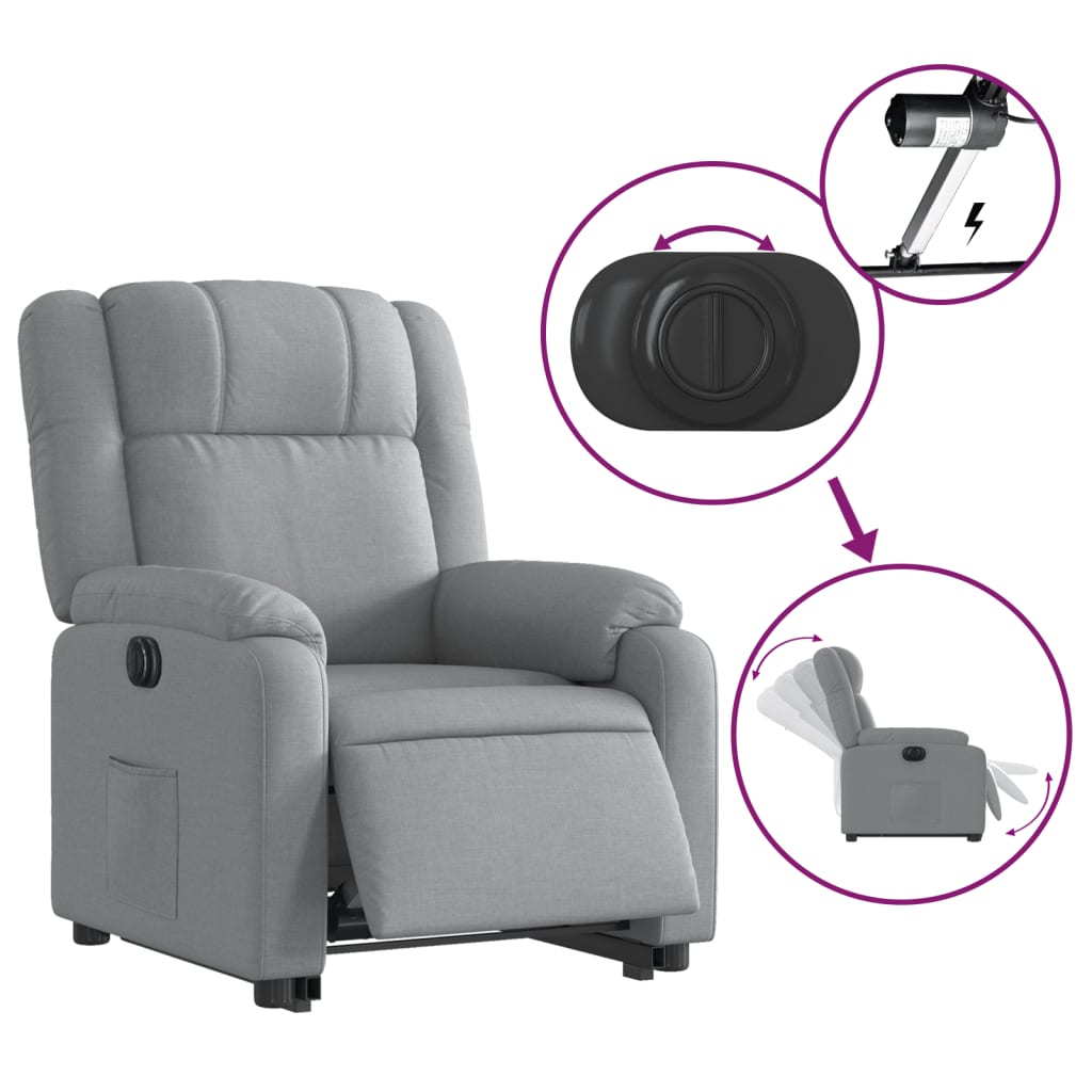 Poltrona Reclinante Alzapersona Elettrica Grigio Chiaro Tessuto | homemem39