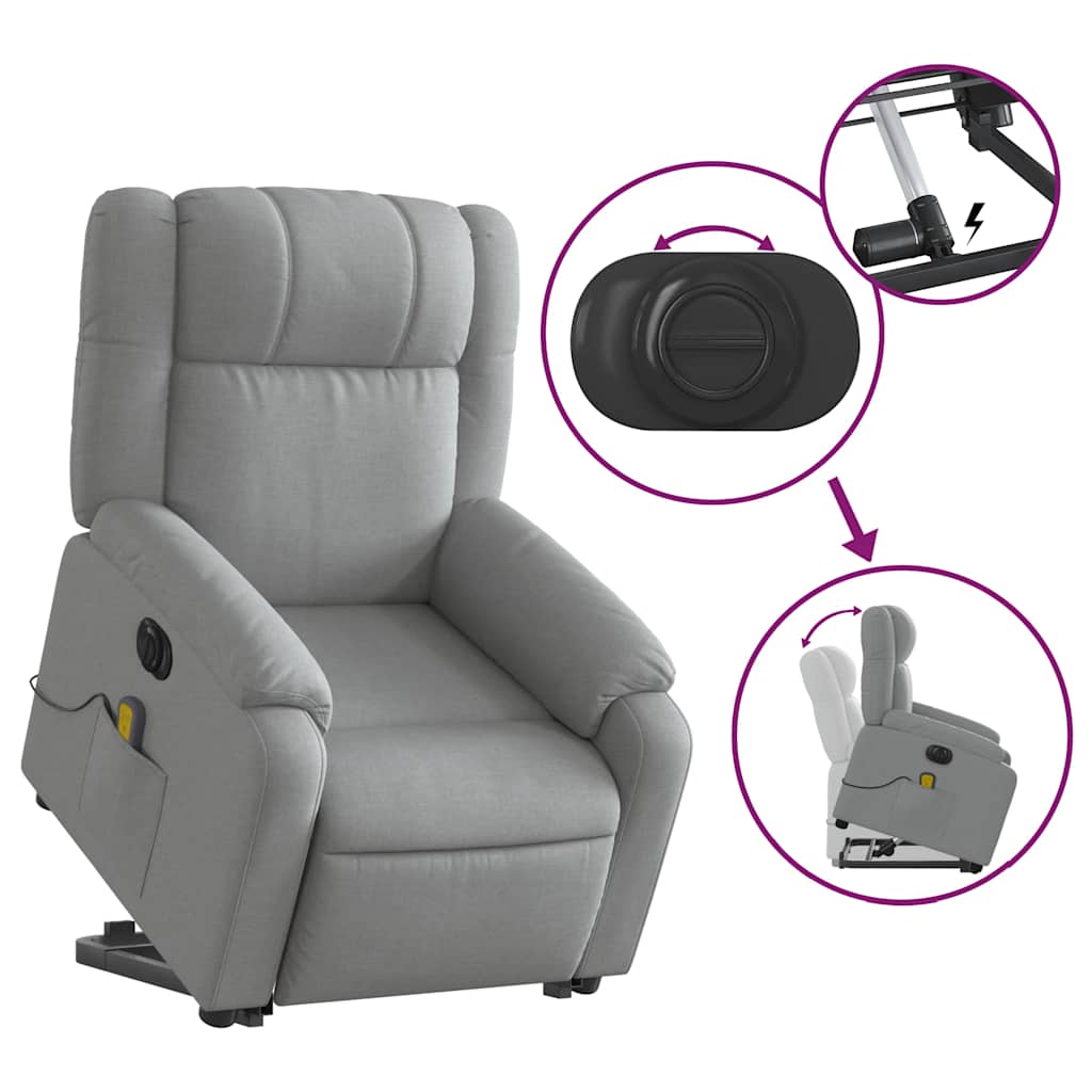 Poltrona Alzapersona Massaggi Elettrica Grigio Chiaro Tessuto | homemem39