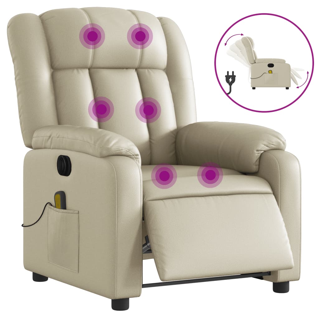 Poltrona Massaggiante Elettrica Reclinabile Crema Similpelle - homemem39
