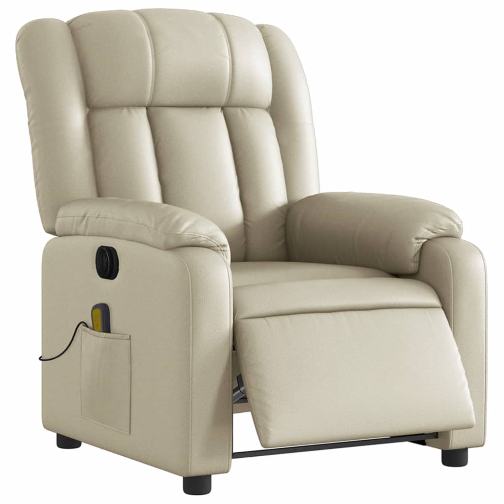 Poltrona Massaggiante Elettrica Reclinabile Crema Similpelle - homemem39