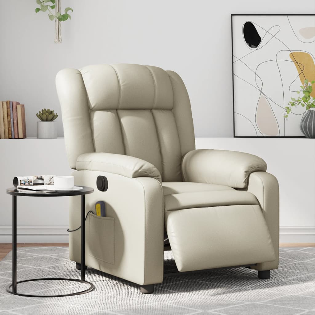 Poltrona Massaggiante Elettrica Reclinabile Crema Similpelle | homemem39