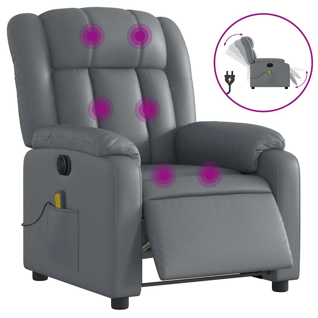 Poltrona Massaggiante Elettrica Reclinabile Grigio Similpelle | homemem39