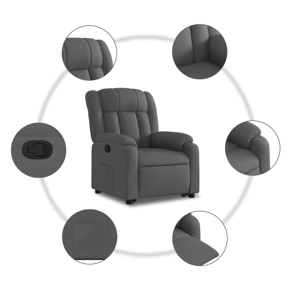 Poltrona Alzapersona Reclinabile Grigio Scuro in Tessuto | homemem39