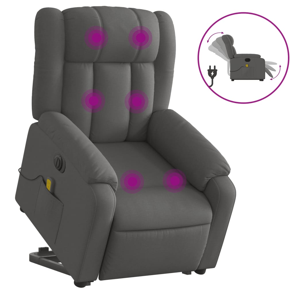 Poltrona Alzapersona Massaggi Elettrica Grigio Scuro Tessuto - homemem39