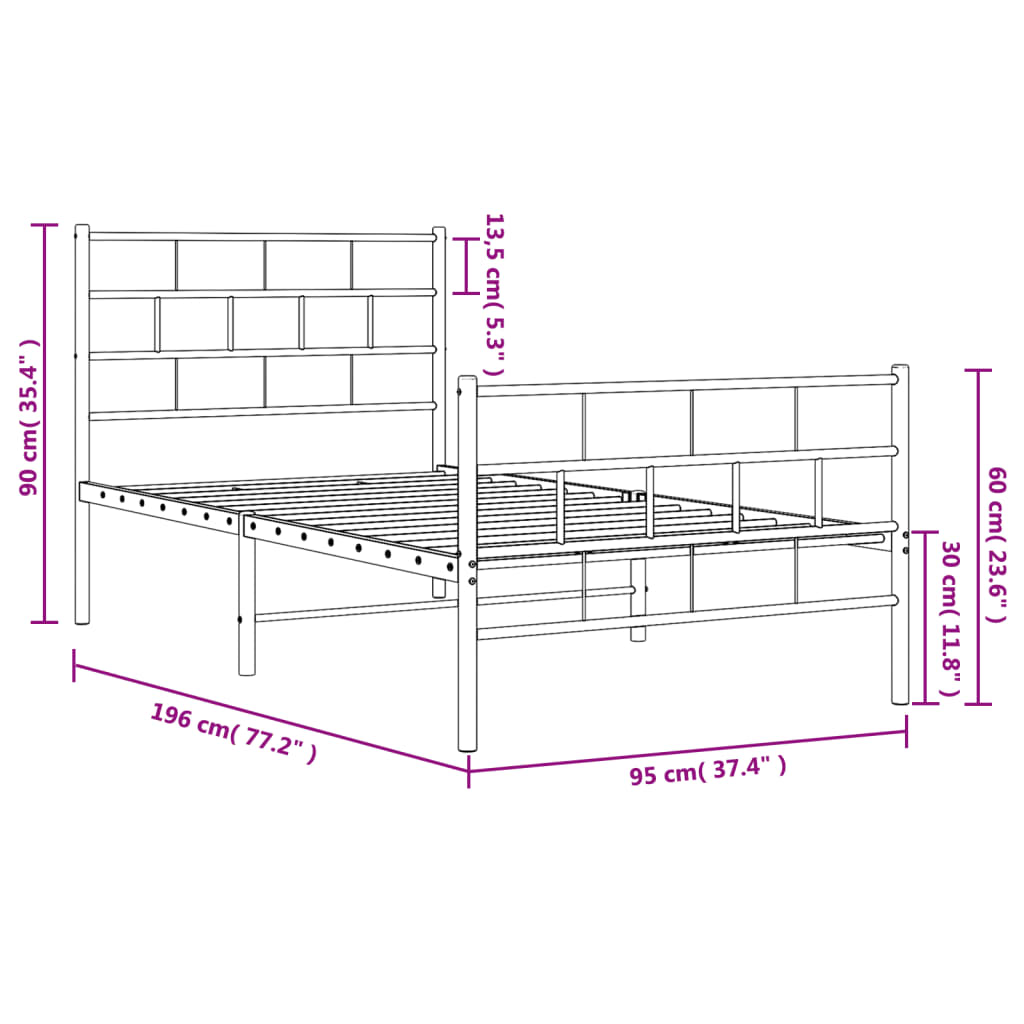 Giroletto con Testiera e Pediera Metallo Nero 90x190 cm | homemem39
