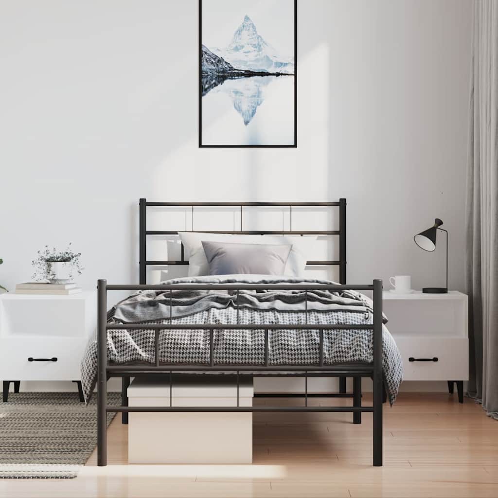 Giroletto con Testiera e Pediera Metallo Nero 100x190 cm