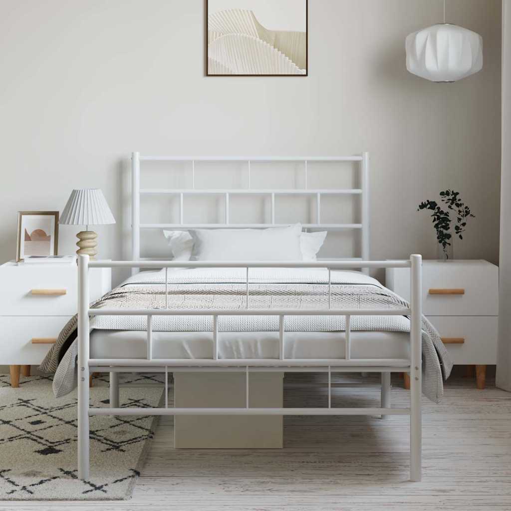 Giroletto con Testiera e Pediera Metallo Bianco 100x190 cm