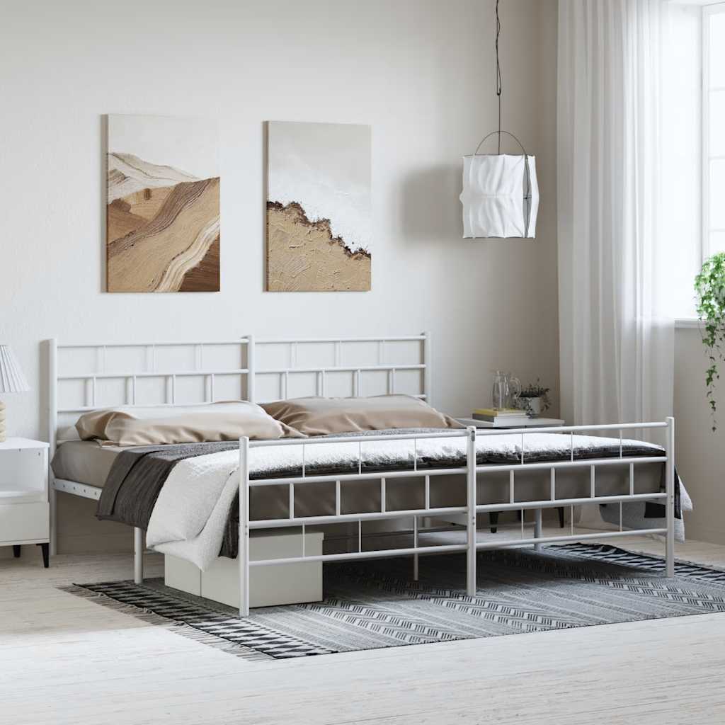 Giroletto con Testiera e Pediera Metallo Bianco 193x203 cm | homemem39