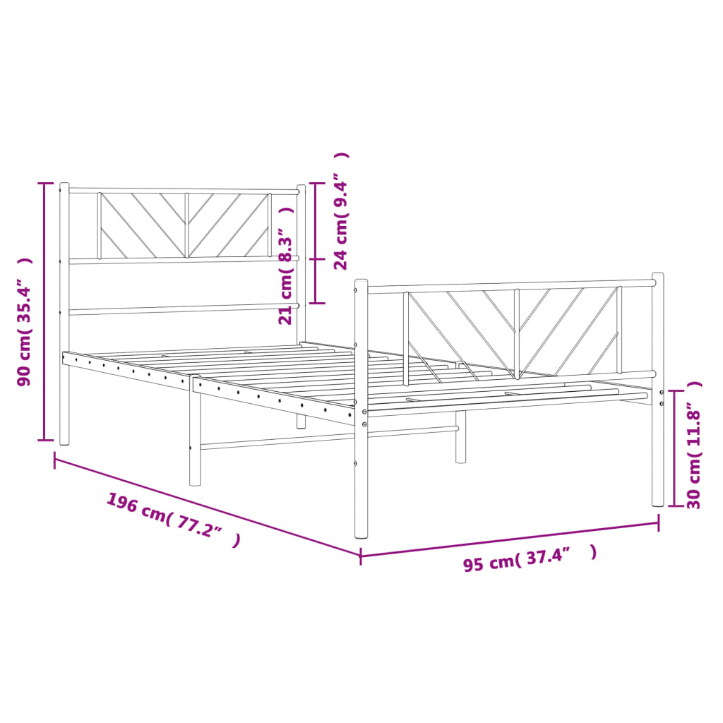 Giroletto con Testiera e Pediera Metallo Nero 90x190 cm | homemem39