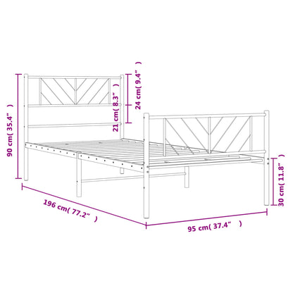 Giroletto con Testiera e Pediera Metallo Nero 90x190 cm | homemem39