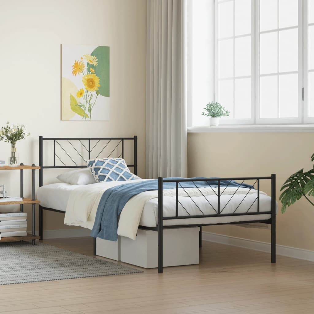 Giroletto con Testiera e Pediera Metallo Nero 90x190 cm | homemem39