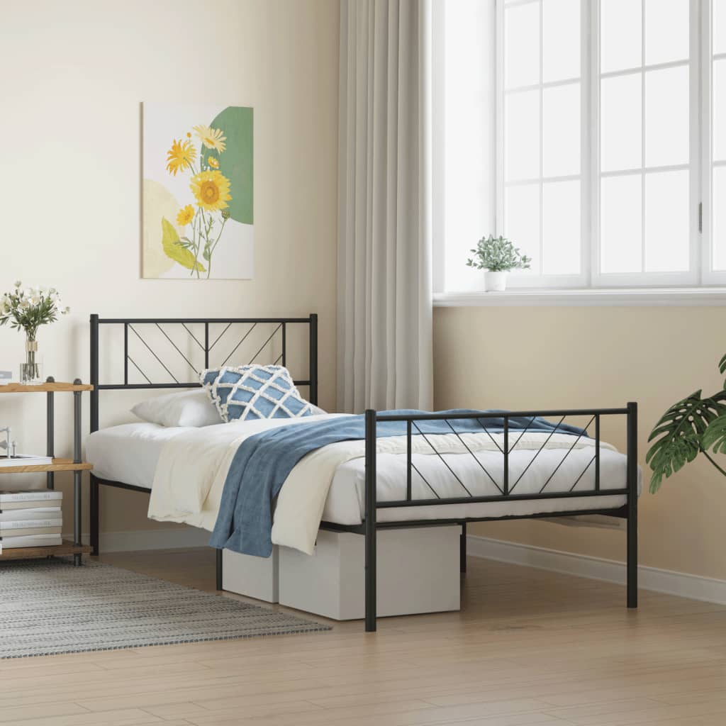 Giroletto con Testiera e Pediera Metallo Nero 100x200 cm | homemem39
