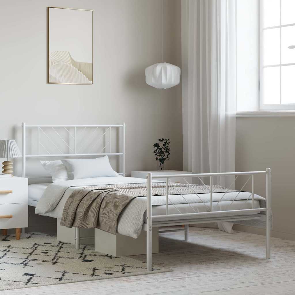 Giroletto con Testiera e Pediera Metallo Bianco 100x190 cm | homemem39